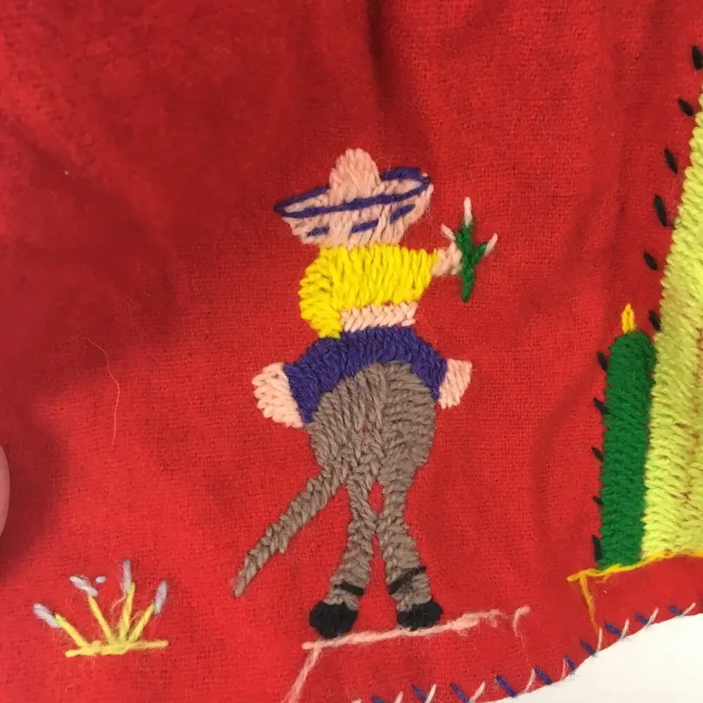 Embroidered Red Wool Jacket Vintage Made in Mexico Agave Horseshoe Sanchez